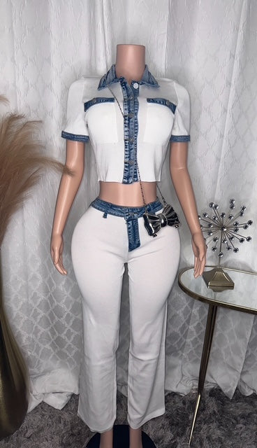 Denim and White Set