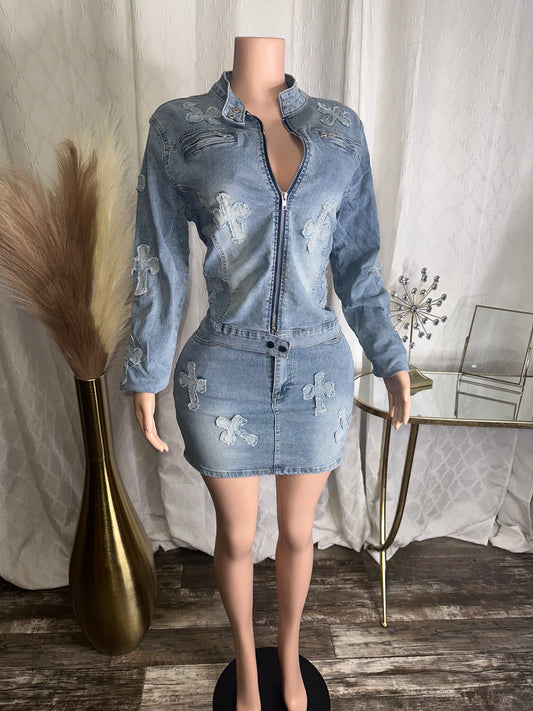 2 Piece Cross Me Denim Set