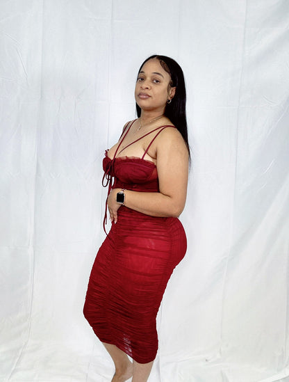 Corset Mesh Date Night Dress (Wine)