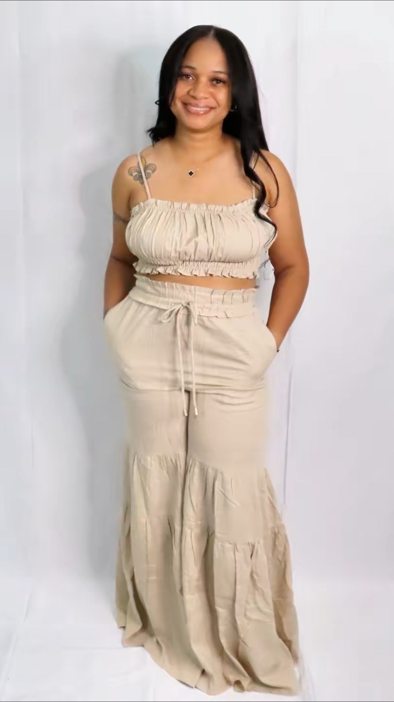 Linen Crop Top & Pant Set