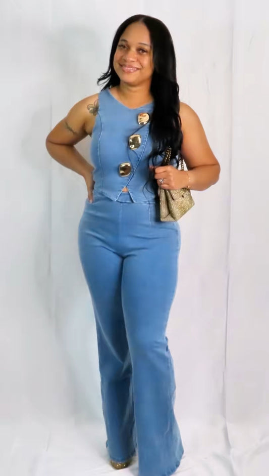 Refined Denim and Gold Set