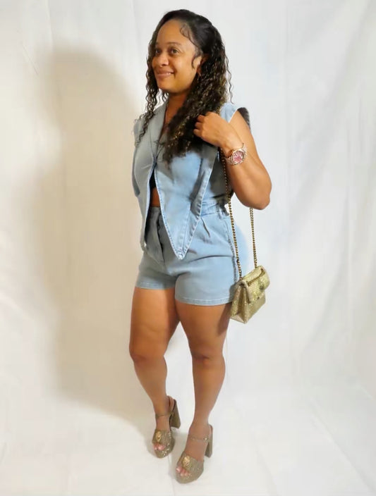 Denim Tuxedo Romper
