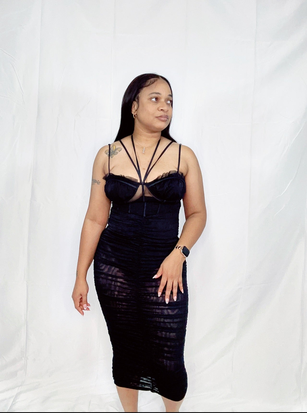 Corset Mesh Date Night Dress (Black)