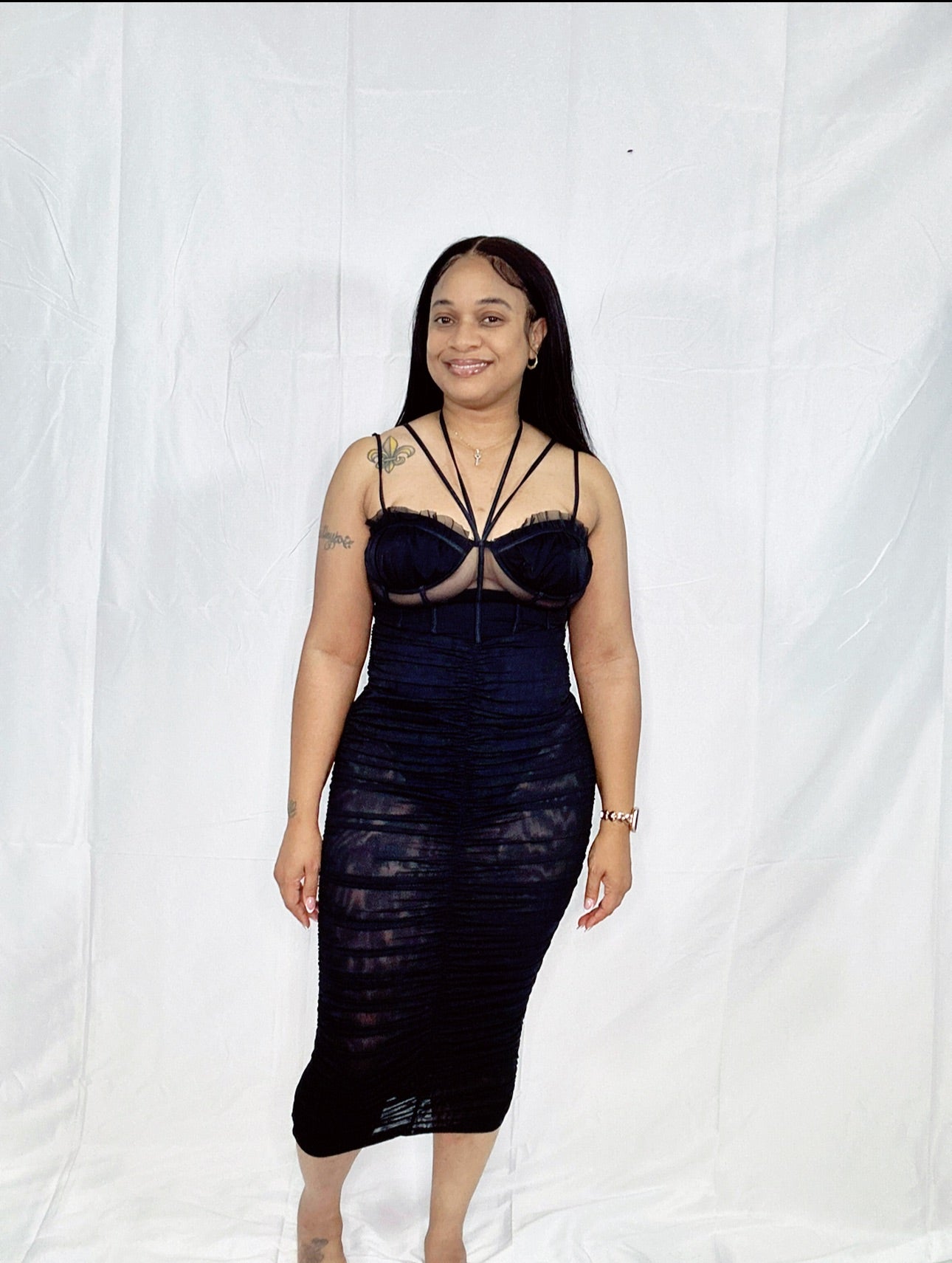 Corset Mesh Date Night Dress (Black)