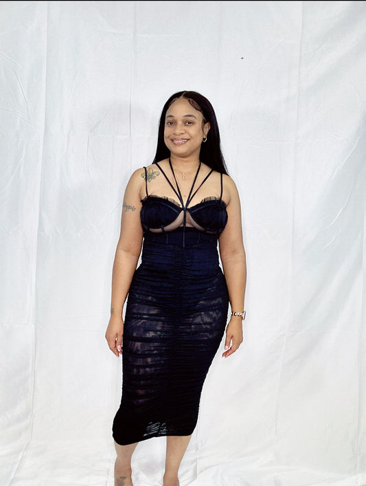 Corset Mesh Date Night Dress (Black)